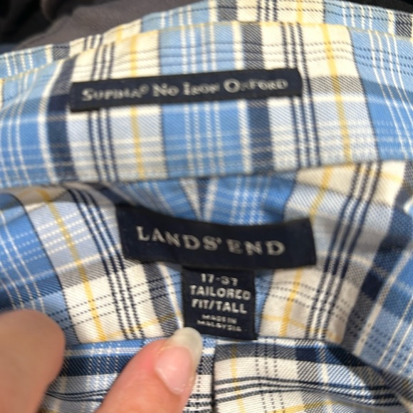 Lands End Men’s Plaid Button Down Shirt 17-37 Tall Supima No Iron Oxford - Picture 4 of 4